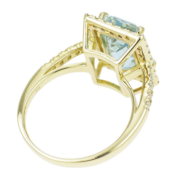 K18YG Emerald Cut Aquamarine Diamond Ring 2.56ct D0.31ct 