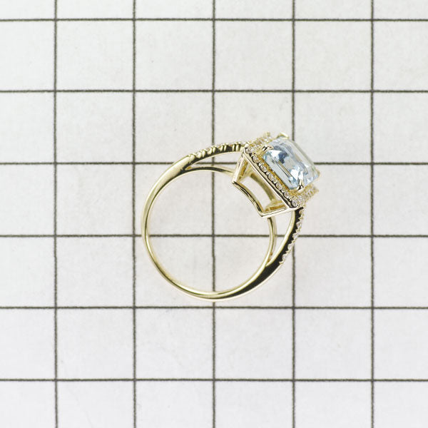 K18YG エメラルドカット アクアマリン ダイヤモンド リング 2.56ct D0.31ct