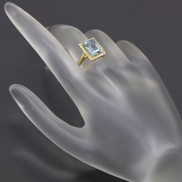 K18YG エメラルドカット アクアマリン ダイヤモンド リング 2.56ct D0.31ct