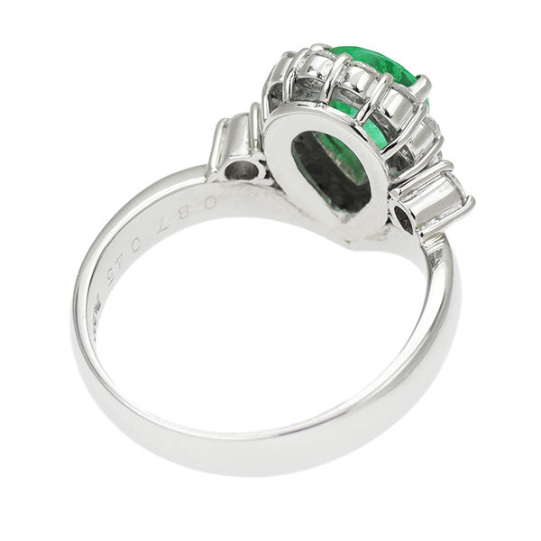 Pt900 Pear Shape Emerald Diamond Ring 0.87ct D0.45ct 