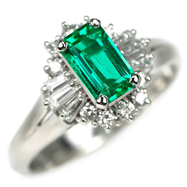 Pt900 Emerald Diamond Ring 0.71ct D0.38ct 