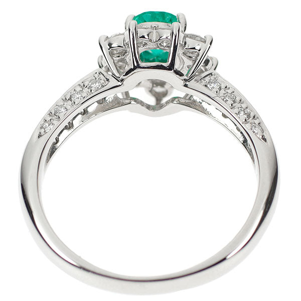 Pt900 Pear Shape Emerald Diamond Ring 0.34ct D0.58ct 