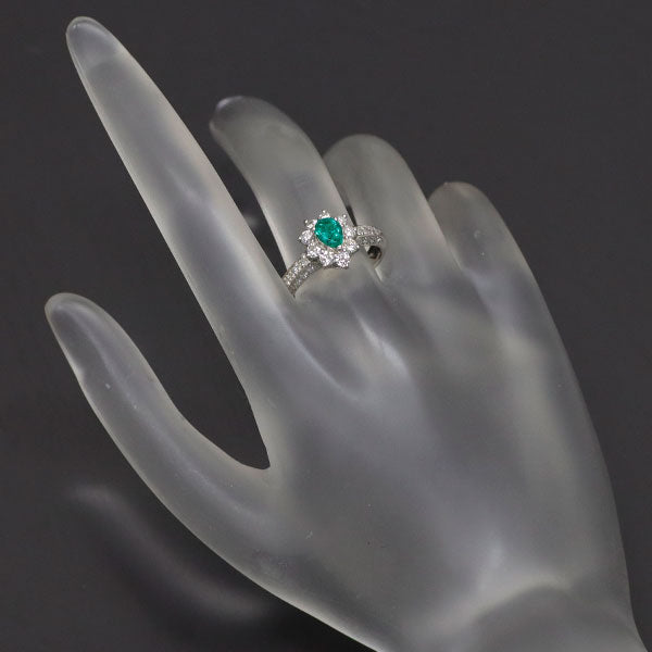 Pt900 Pear Shape Emerald Diamond Ring 0.34ct D0.58ct 