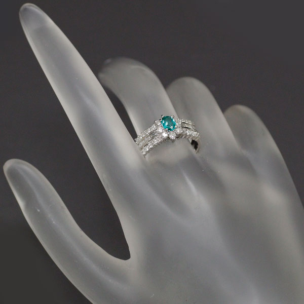 Rare Pt900 Brazilian Paraiba Tourmaline Diamond Ring PT0.29ct D0.70ct 