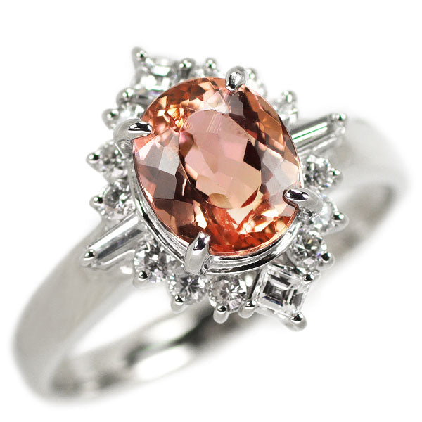 Rare Pt900 Imperial Topaz Diamond Ring 2.09ct D0.45ct 