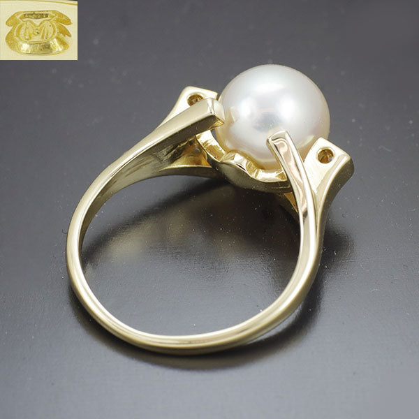 MIKIMOTO K18YG Akoya pearl diamond ring, diameter approx. 8.5mm 