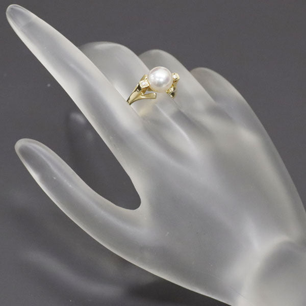 MIKIMOTO K18YG Akoya pearl diamond ring, diameter approx. 8.5mm 