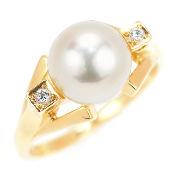 MIKIMOTO K18YG Akoya pearl diamond ring, diameter approx. 8.5mm 