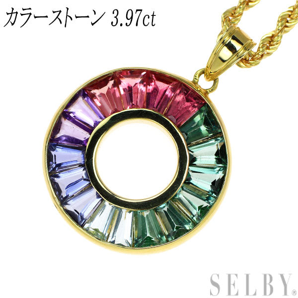 K18YG トルマリン アクアマリン アイオライト アメジスト ペンダントネックレス 3.97ct