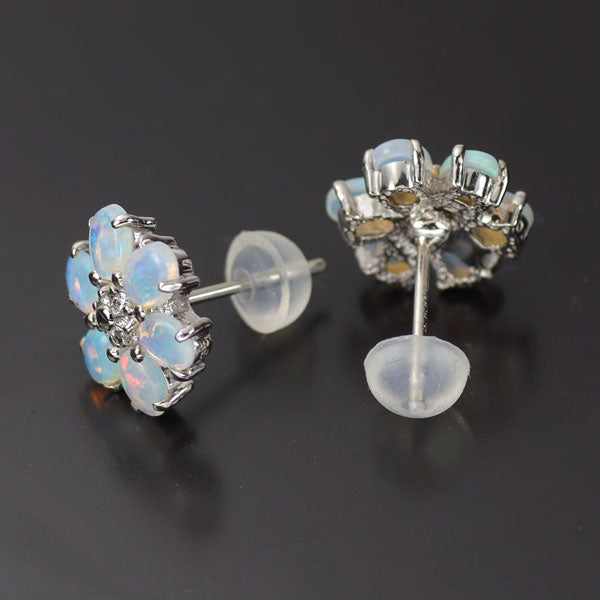 K18WG/Pt850 Opal Diamond Earrings 0.70ct D0.06ct 