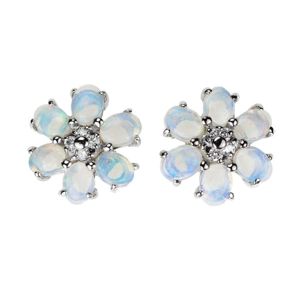 K18WG/Pt850 Opal Diamond Earrings 0.70ct D0.06ct 