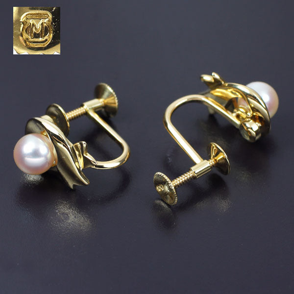 Mikimoto K18YG Akoya pearl earrings, diameter approx. 5.5mm 