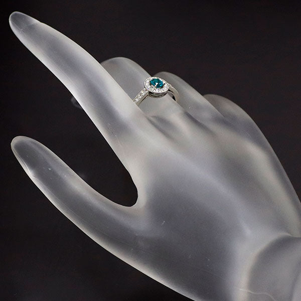 New Pt950 Green Apatite Rose Cut Diamond Ring 0.215ct D0.20ct [Escore] 