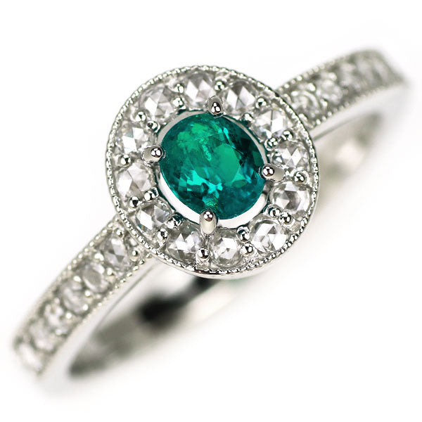 New Pt950 Green Apatite Rose Cut Diamond Ring 0.215ct D0.20ct [Escore] 