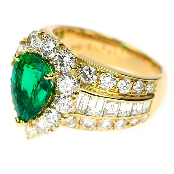 K18YG Pear Shape Emerald Diamond Ring 1.780ct D3.06ct 