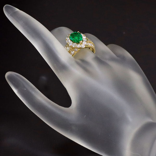 K18YG Pear Shape Emerald Diamond Ring 1.780ct D3.06ct 