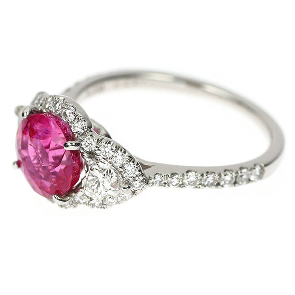 Pt950 Burmese unheated ruby ​​and diamond ring 2.21ct D0.371ct D0.43ct 