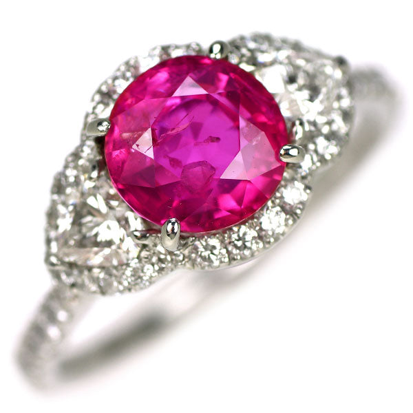 Pt950 Burmese unheated ruby ​​and diamond ring 2.21ct D0.371ct D0.43ct 