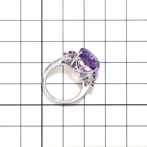 Hanakaido Pt900 Amethyst Tourmaline Diamond Ring 7.82ct A0.20ct T0.25ct D0.23ct 