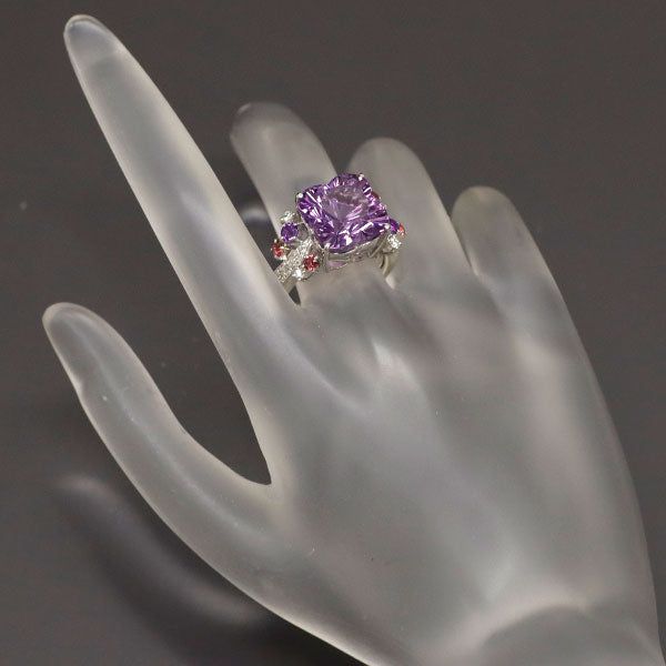 Hanakaido Pt900 Amethyst Tourmaline Diamond Ring 7.82ct A0.20ct T0.25ct D0.23ct 