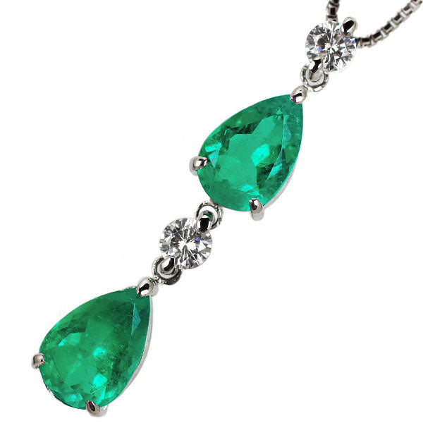 Pt900/Pt850 Pear Shape Emerald Diamond Pendant Necklace 2.31ct D0.27ct 