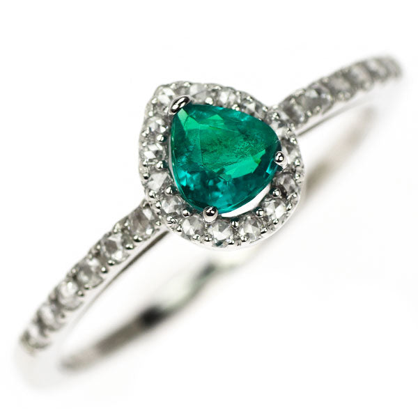 New Rare Pt950 Pear Shape Green Apatite Rose Cut Diamond Ring 0.247ct D0.13ct [Escore] 