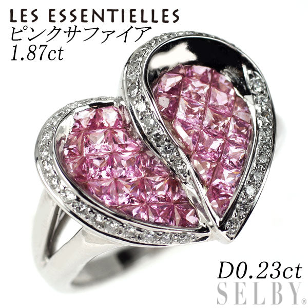 Les Essentiels K18WG Pink Sapphire Diamond Ring 1.87ct D0.23ct Mystery Setting Heart 