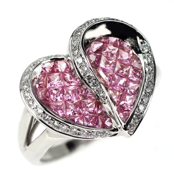 Les Essentiels K18WG Pink Sapphire Diamond Ring 1.87ct D0.23ct Mystery Setting Heart 