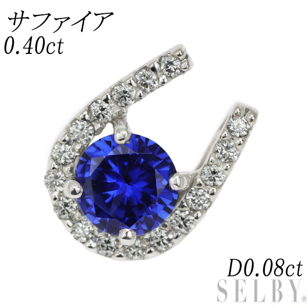 K18WG Sapphire Diamond Pendant Top 0.40ct D0.08ct Horseshoe 