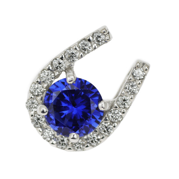 K18WG Sapphire Diamond Pendant Top 0.40ct D0.08ct Horseshoe 