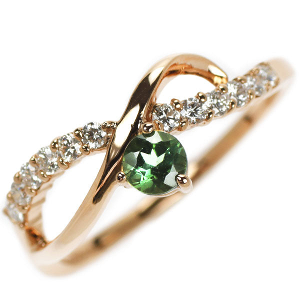 K18PG Green Tourmaline Diamond Ring 0.260ct D0.20ct 