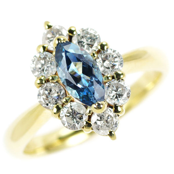 K18YG Aquamarine Diamond Ring D0.78ct 