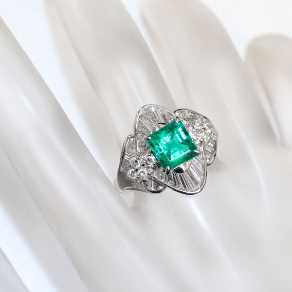 Pt900 Emerald Diamond Ring 1.56ct D1.20ct 