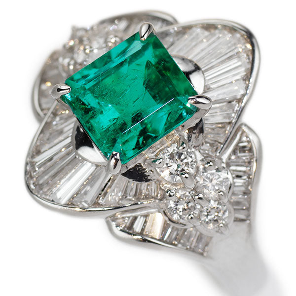 Pt900 Emerald Diamond Ring 1.56ct D1.20ct 