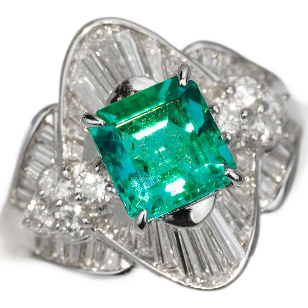 Pt900 Emerald Diamond Ring 1.56ct D1.20ct 