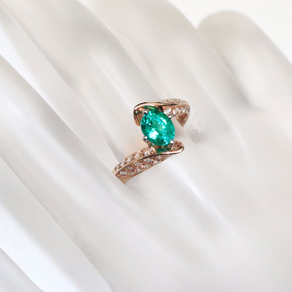 K18PG/Pt900 Emerald Diamond Ring 0.91ct D0.42ct 