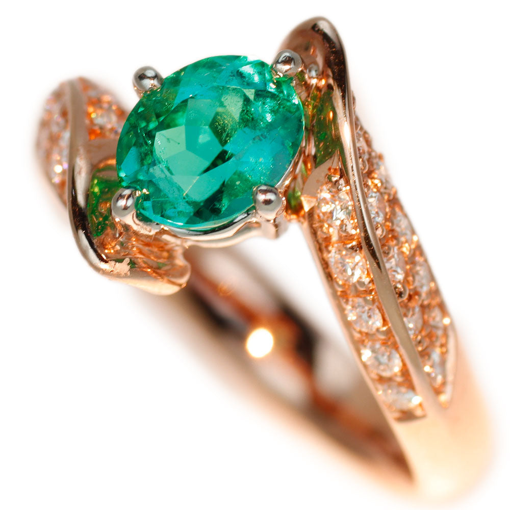 K18PG/Pt900 Emerald Diamond Ring 0.91ct D0.42ct 