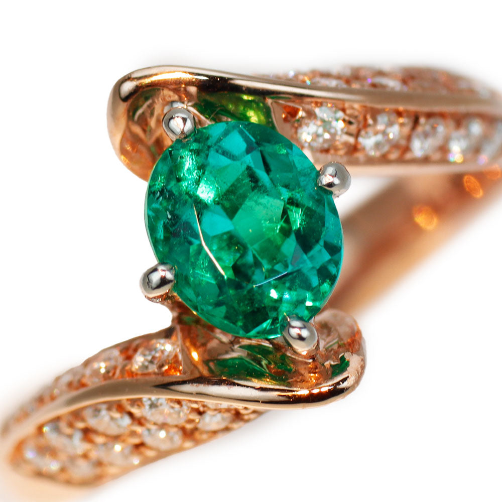 K18PG/Pt900 Emerald Diamond Ring 0.91ct D0.42ct 