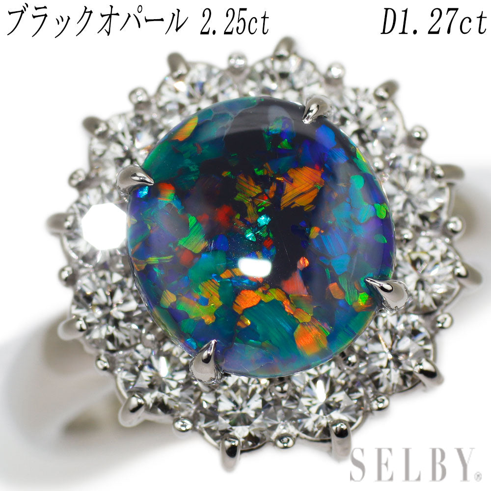 Pt900 ブラックオパール ダイヤモンド リング 2.25ct D1.27ct