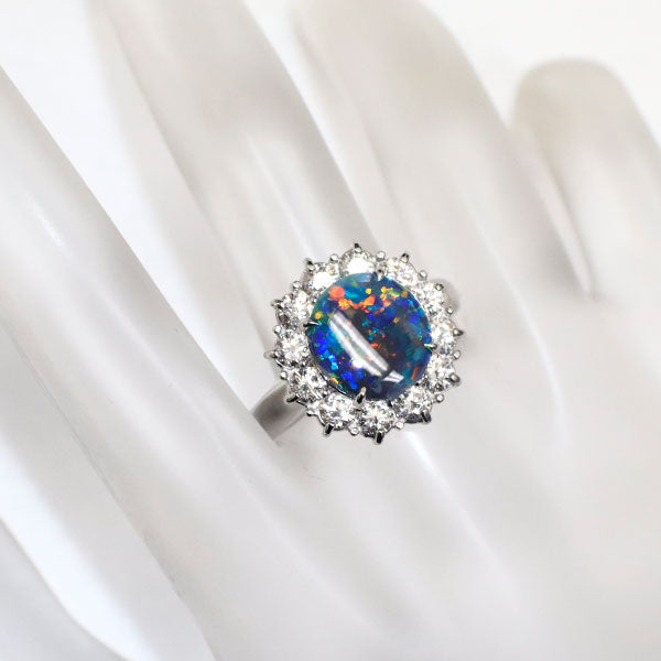 Pt900 Black Opal Diamond Ring 2.25ct D1.27ct 