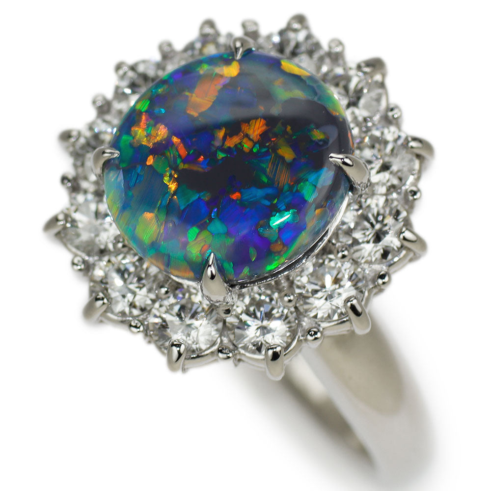 Pt900 Black Opal Diamond Ring 2.25ct D1.27ct 