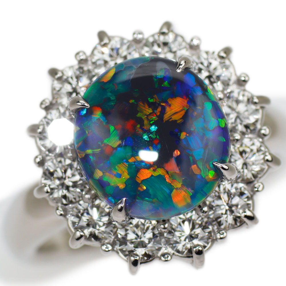 Pt900 Black Opal Diamond Ring 2.25ct D1.27ct 