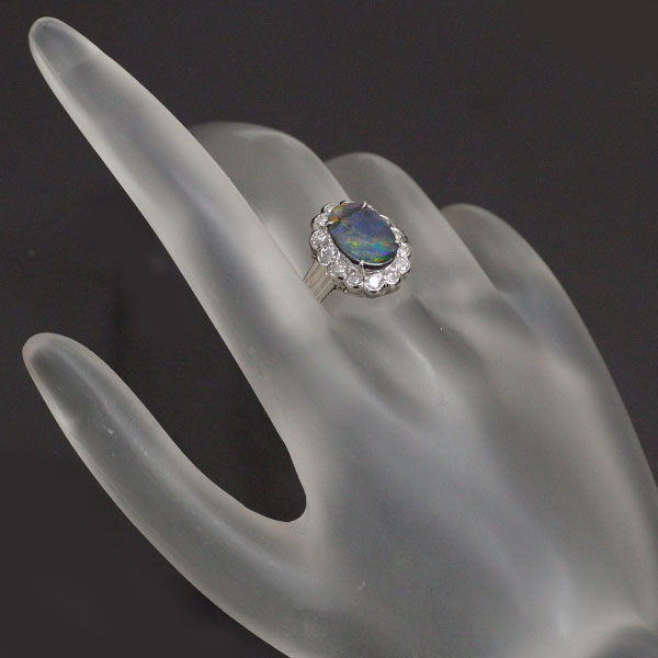 Pt900 Black Opal Diamond Ring 1.057ct D0.63ct 