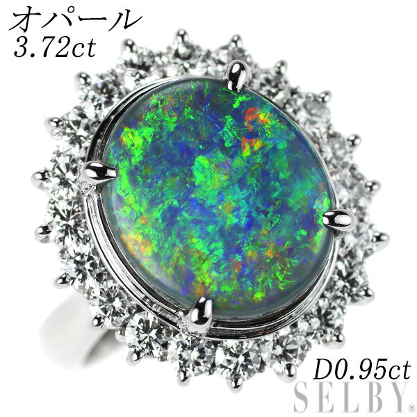 Pt900 Opal Diamond Ring 3.72ct D0.95ct 