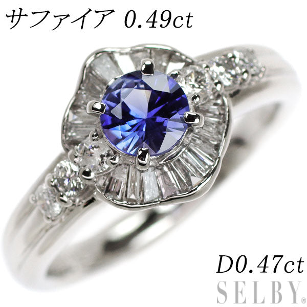 Pt900 Sapphire Diamond Ring 0.49ct D0.47ct 