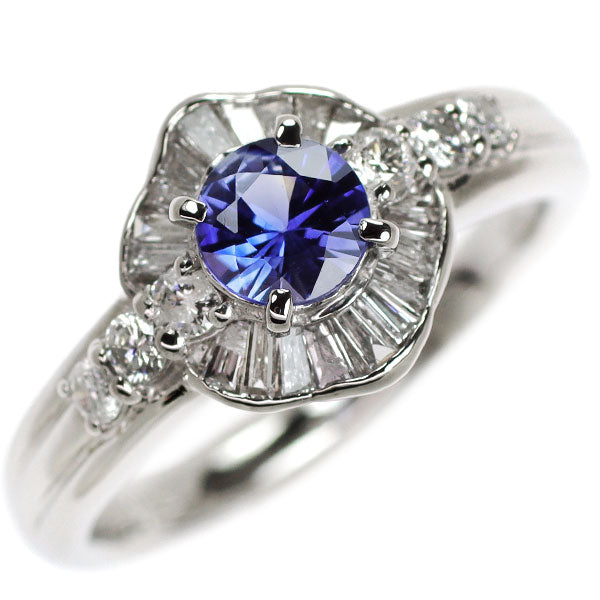 Pt900 Sapphire Diamond Ring 0.49ct D0.47ct 