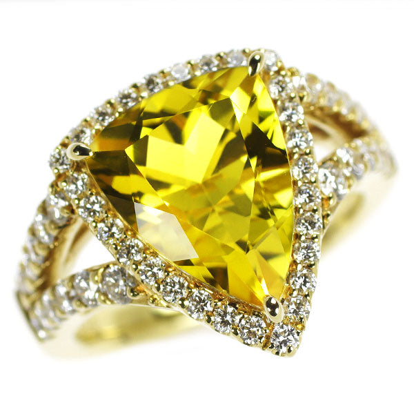 K18YG Yellow Tourmaline Diamond Ring 4.56ct D0.90ct 