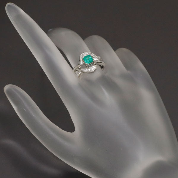 Tasaki Pearl Pt900 Emerald Diamond Ring 0.45ct D0.18ct 