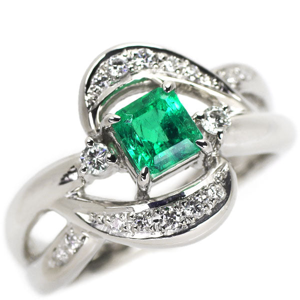 Tasaki Pearl Pt900 Emerald Diamond Ring 0.45ct D0.18ct 