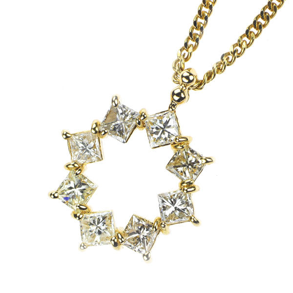 K18YG プリンセスカット ダイヤモンド ペンダントネックレス 1.05ct